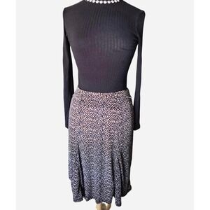 Jaclyn Smith Navy Tan Geometric Dot Print Midi Skirt Stretch Small SEAS 4013